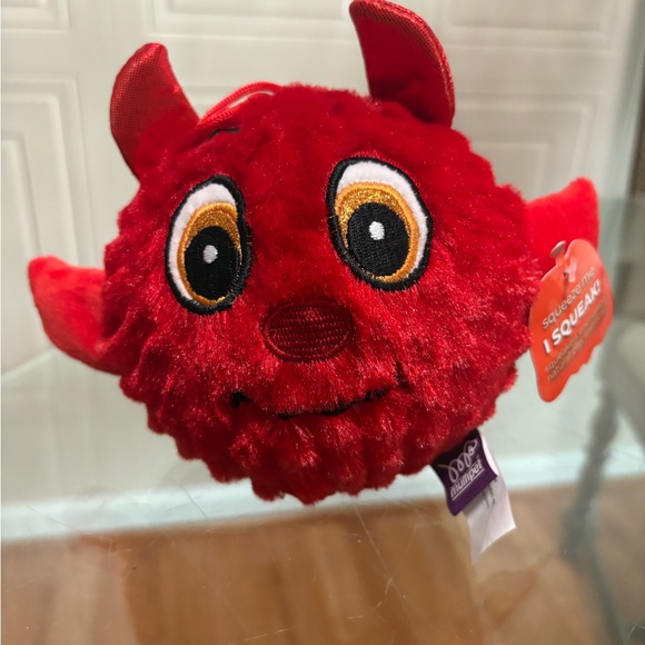 Multipet KNOBBY NOGGIN Little Devil Bumpy Ball Head Plush Red Dog Toy - Picture 1 of 5